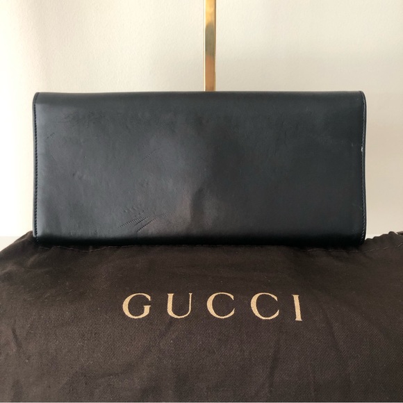 Gucci Rare Black Leather and Gold Bamboo Flap Clutch Bag - Picture 7 of 16